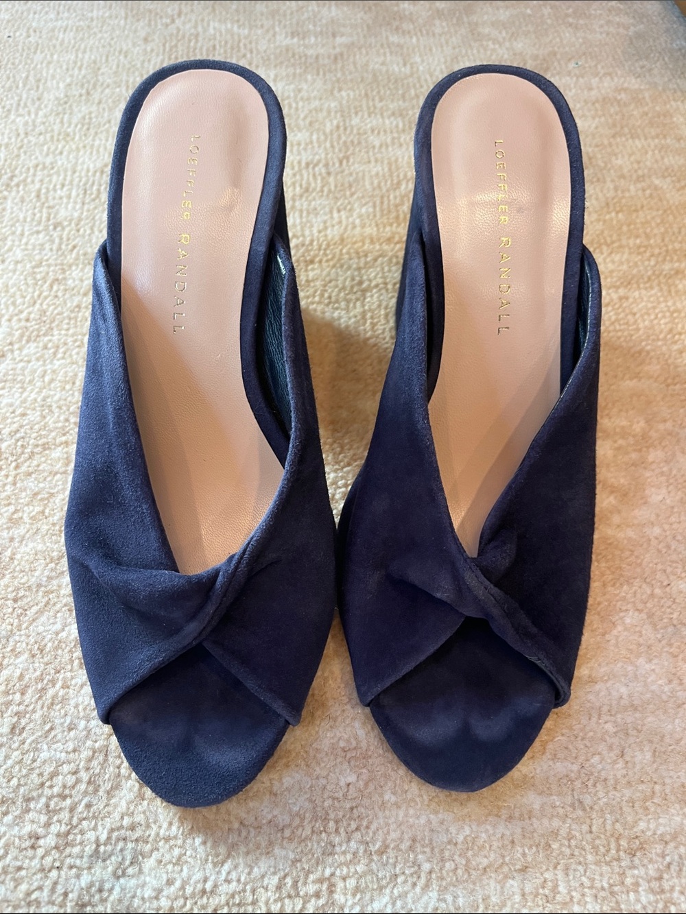 Loeffler Randall Navy Suede Twist Front Mules